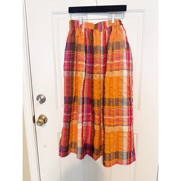 Anthropologie Maeve Skirt Pippa Pleated Midi A-Line Plaid Orange Size Medium NWT - Picture 5 of 8